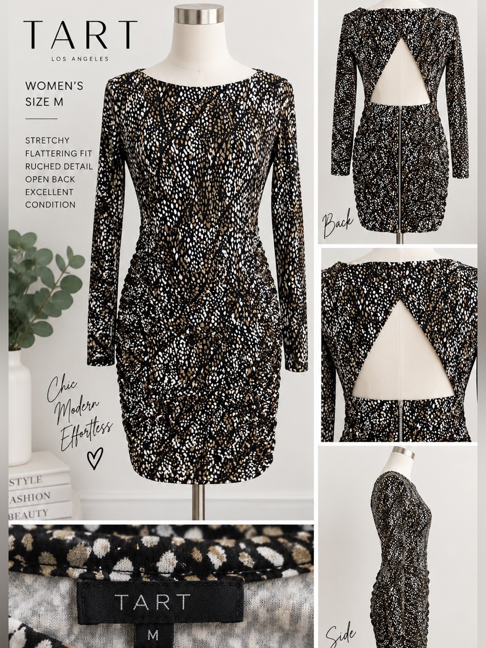Tart Women’s Ruched Animal Print Cutout Dress Size M